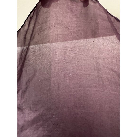 Womens Purple Silk Rectangle Blouse Wooden Doll Print Black White Geo Head Scarf - Picture 9 of 13